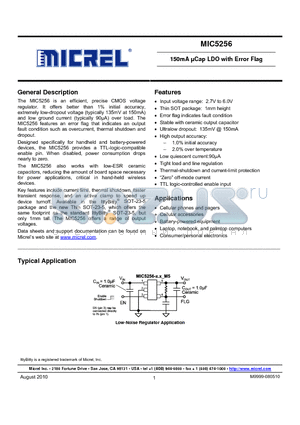 MIC5256-2.9YM5 datasheet - 150mA lCap LDO with Error Flag