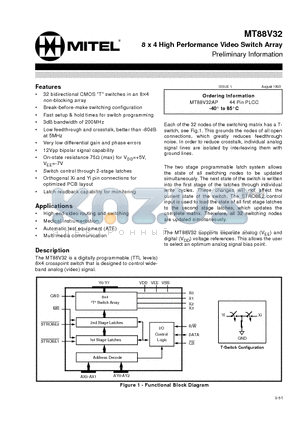 MT88V32AP datasheet - 8 x 4 High Performance Video Switch Array