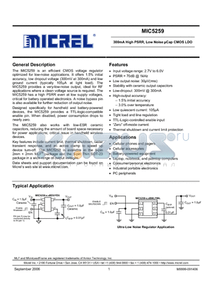 MIC5259-1.5YD5 datasheet - 300mA High PSRR, Low Noise lCap CMOS LDO