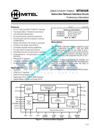 MT8930BE datasheet - Subscriber Network Interface Circuit