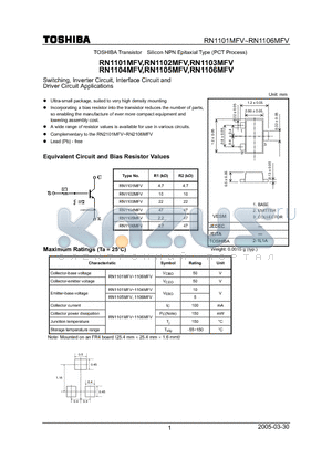 RN1106MFV datasheet - Switching, Inverter Circuit, Interface Circuit and Driver Circuit Applications