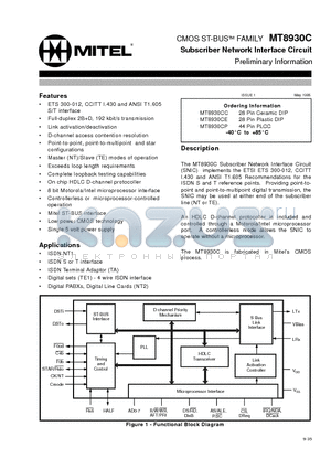MT8930C datasheet - CMOS ST-BUS FAMILY Subscriber Network Interface Circuit Preliminary Information