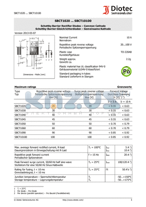 SBCT1045 datasheet - Schottky Barrier Rectifier Diodes . Common Cathode