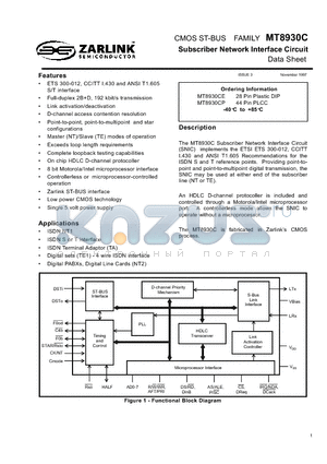 MT8930C datasheet - Subscriber Network Interface Circuit