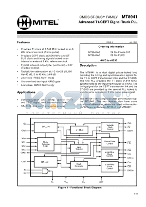 MT8941AE datasheet - CMOS ST-BUS FAMILY Advanced T1/CEPT Digital Trunk PLL