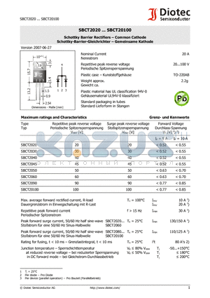 SBCT2030 datasheet - Schottky Barrier Rectifiers - Common Cathode