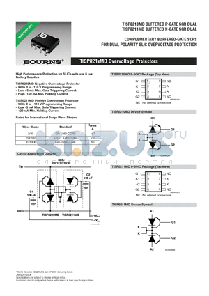 TISP8210MDR-S datasheet - COMPLEMENTARY BUFFERED-GATE SCRS FOR DUAL POLARITY SLIC OVERVOLTAGE PROTECTION