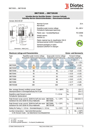 SBCT2045 datasheet - Schottky Barrier Rectifier Diodes . Common Cathode