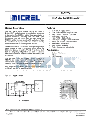 MIC5264-2.8/2.8YML datasheet - 150mA lCap Dual LDO Regulator