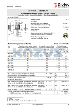 SBCT2060 datasheet - Schottky Barrier Rectifier Diodes . Common Cathode