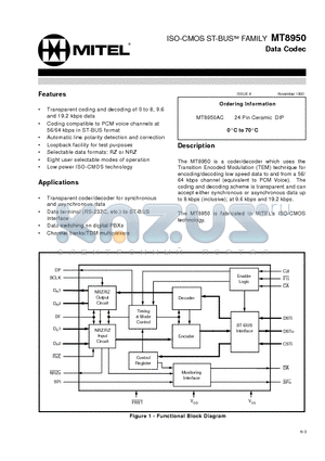 MT8950 datasheet - ISO-CMOS ST-BUS FAMILY Data Codec