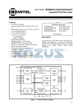 MT8965AE datasheet - ISO2-CMOS Integrated PCM Filter Codec