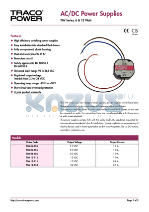 TIW06-103 datasheet - AC/DC Power Supplies