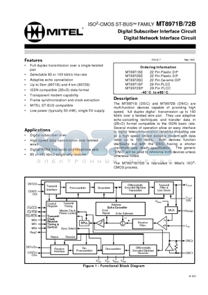 MT8971B datasheet - ISO2-CMOS ST-BUS FAMILY Digital Subscriber Interface Circuit Digital Network Interface Circuit