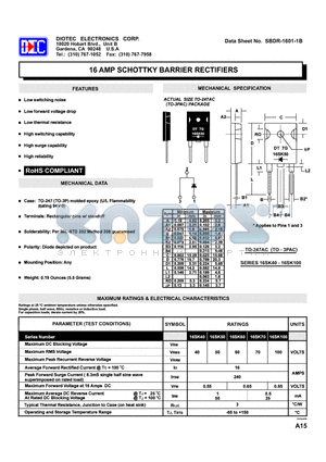 SBDR-1601-1B datasheet - 16 AMP SCHOTTKY BARRIER RECTIFIERS