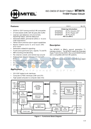 MT8976 datasheet - ISO-CMOS ST-BUS FAMILY T1/ESF Framer Circuit