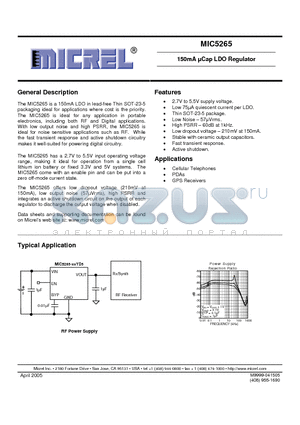 MIC5265 datasheet - 150mA uCap LDO Regulator