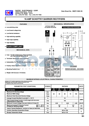 SBDT-1600-2B datasheet - 16 AMP SCHOTTKY BARRIER RECTIFIERS