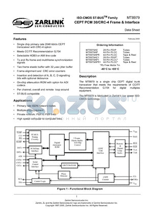 MT8979AE datasheet - CEPT PCM 30/CRC-4 Frame & Interface