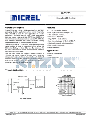 MIC5265-2.7YD5 datasheet - 150mA lCap LDO Regulator