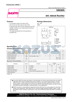 SBE805 datasheet - 30V, 500mA Rectifier