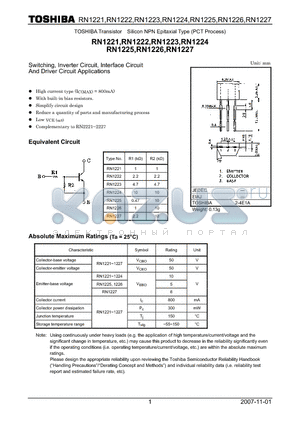 RN1227 datasheet - Switching, Inverter Circuit, Interface Circuit And Driver Circuit Applications