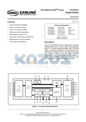MT8980DE1 datasheet - ISO-CMOS ST-BUS Family Digital Switch