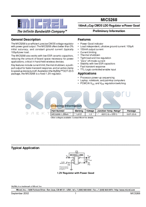 MIC5268 datasheet - 150mA UCap CMOS LDO Regulator w/Power Good