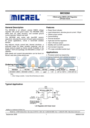 MIC5268-1.2YM5 datasheet - 150mA lCap CMOS LDO Regulator w/Power Good