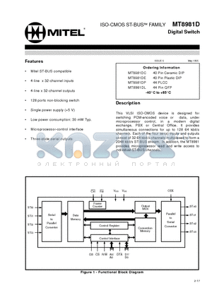 MT8981D datasheet - ISO-CMOS ST-BUS FAMILY Digital Switch