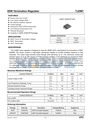 TJ2997GDP datasheet - DDR Termination Regulator
