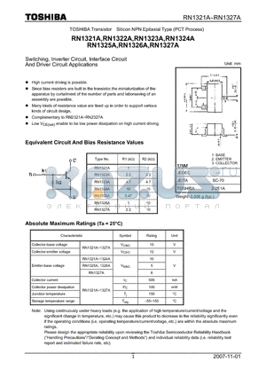 RN1322A datasheet - Switching, Inverter Circuit, Interface Circuit And Driver Circuit Applications