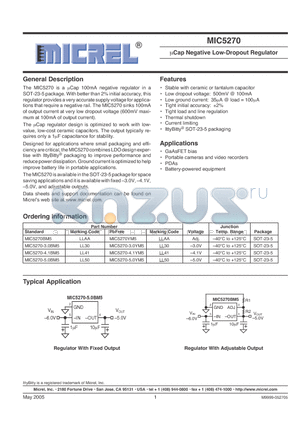 MIC5270-4.1BM5 datasheet - lCap Negative Low-Dropout Regulator