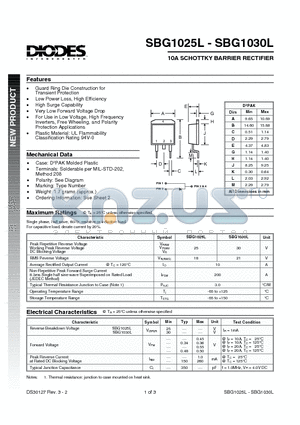 SBG1025L datasheet - 10A SCHOTTKY BARRIER RECTIFIER