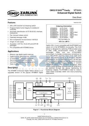 MT8985AP datasheet - Enhanced Digital Switch