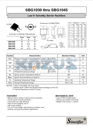 SBG1045 datasheet - Low VF Schottky Barrier Rectifiers