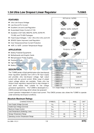 TJ3965D-1.8 datasheet - 1.5A Ultra Low Dropout Linear Regulator