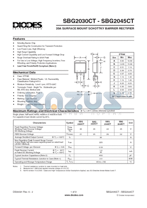 SBG2030CT datasheet - 20A SURFACE MOUNT SCHOTTKY BARRIER RECTIFIER