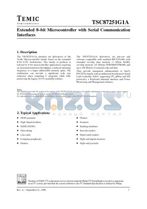 TSC87251G1A-16CA datasheet - Extended 8-bit Microcontroller with Serial Communication