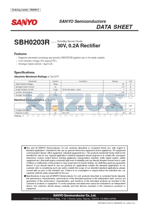 SBH0203R datasheet - Schottky Barrier Diode 30V, 0.2A Rectifier