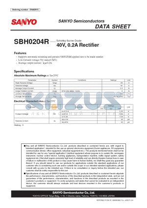 SBH0204R datasheet - Schottky Barrier Diode 40V, 0.2A Rectifier