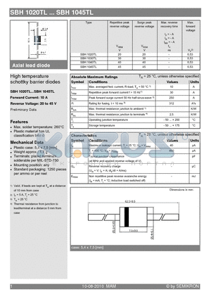 SBH1045TL datasheet - High temperature schottky barrier diodes