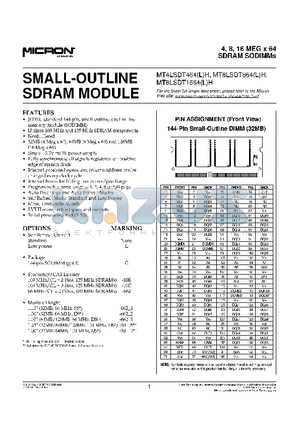 MT8LSDT864 datasheet - SMALL-OUTLINE SDRAM MODULE
