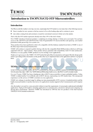 TSC87C52-12CB datasheet - Introduction to TSC87C51/C52 OTP Microcontrollers