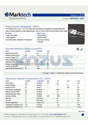 MT900A-UR2 datasheet - Peak Emission Wavelength: 660nm