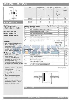 SBH1540 datasheet - High temperature schottky barrier diodes
