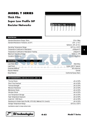 T143331J datasheet - Thick Film Super Low Profile SIP Resistor Networks