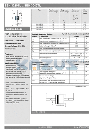 SBH3020TL datasheet - High temperature schottky barrier diodes