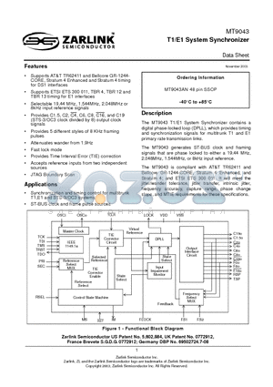 MT9043 datasheet - T1/E1 System Synchronizer