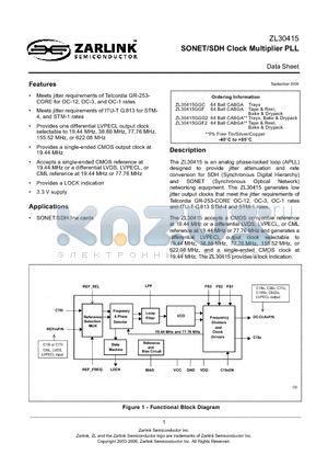 MT9046 datasheet - SONET/SDH Clock Multiplier PLL